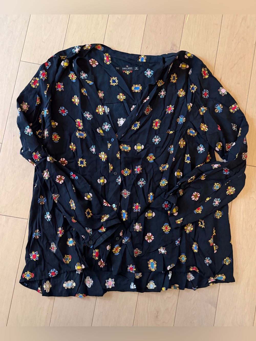 Zara black jewel print blouse